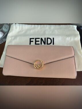FENDI authentic pink nude leather long Continental wallet
